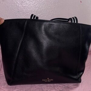 kate spade Black Leather Tote with Striped Handles
